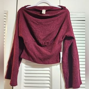 NWT We The Free Pullover Top Womens Long Sleeve Boat Neck Knitted Purple Size S